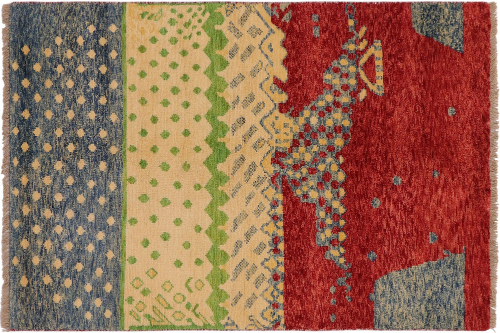 handmade Modern Balouchi Red Blue Hand Knotted RECTANGLE 100% WOOL area rug 3x5