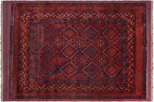 handmade Geometric Balouchi Red Blue Hand Knotted RECTANGLE 100% WOOL area rug 5x6