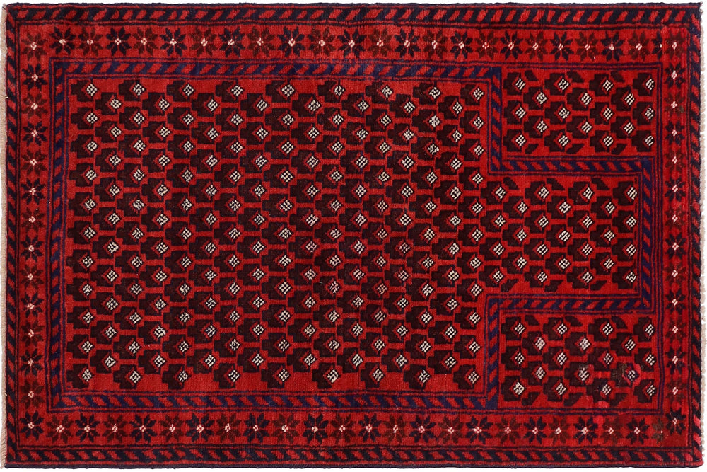 handmade Geometric Balouchi Red Blue Hand Knotted RECTANGLE 100% WOOL area rug 3x5