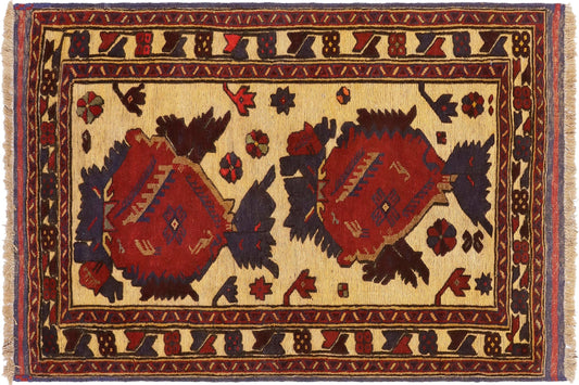 handmade Geometric Balouchi Tan Red Hand Knotted RECTANGLE 100% WOOL area rug 3x4