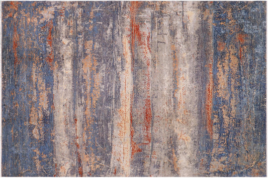 handmade Modern Modern Blue Rust Hand Knotted RECTANGLE WOOL&SILK area rug 10' x 14'