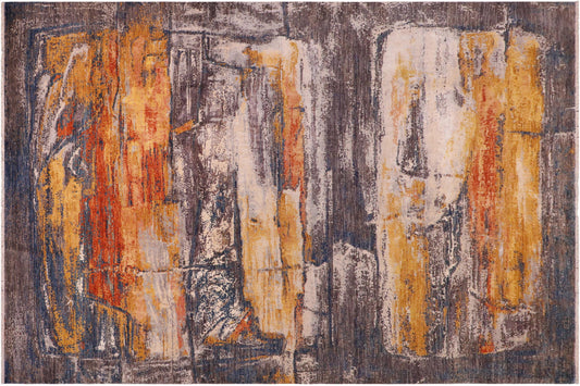 handmade Modern Modern Blue Rust Hand Knotted RECTANGLE WOOL&SILK area rug 9' x 12'