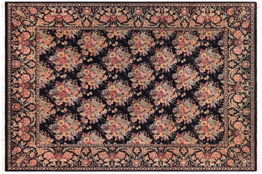 handmade Transitional Kashan Black Gold Hand Knotted RECTANGLE 100% WOOL area rug 9x12