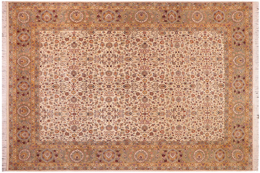 handmade Traditional Beige Tan Hand Knotted RECTANGLE 100% WOOL area rug 9x12