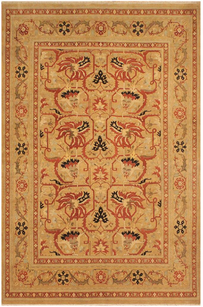 Traditional Kaffas Susanne Gold Tan Hand Knotted Area rugs 9 x 12
