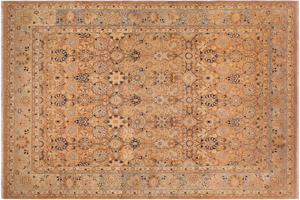 handmade Transitional Tabriz Brown Blue Hand Knotted RECTANGLE 100% WOOL area rug 9x12