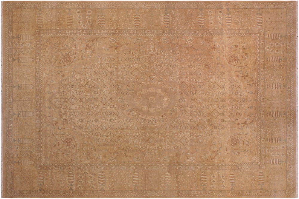 handmade Transitional Tan Gold Hand Knotted RECTANGLE 100% WOOL area rug 9x12