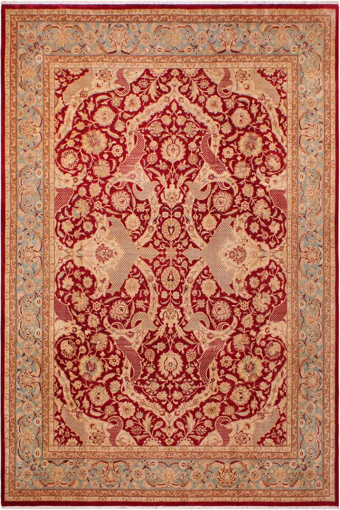 Traditional Agra #2 Rachelle Red Lt. Blue Hand Knotted Area rugs 9 x 12