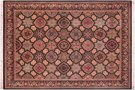 handmade Transitional Mugalart Black Multi Hand Knotted RECTANGLE 100% WOOL area rug 9x12