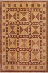 handmade Transitional Kafkaz Brown Tan Hand Knotted RECTANGLE 100% WOOL area rug 8 x 10