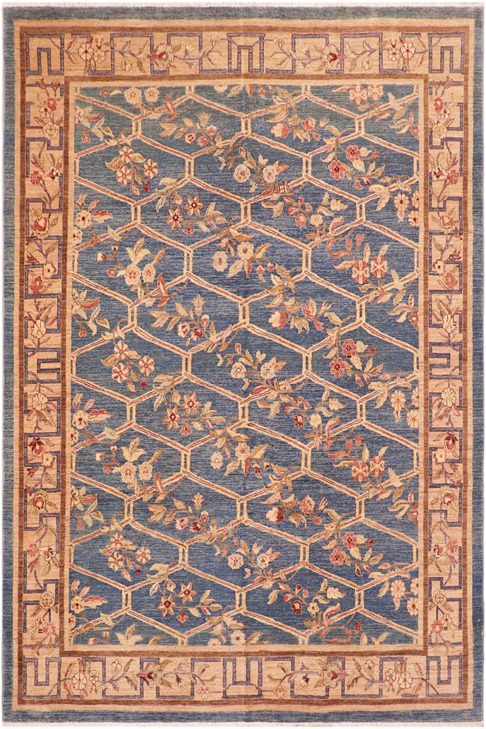 handmade Transitional Kafkaz Lt. Blue Tan Hand Knotted RECTANGLE 100% WOOL area rug 8 x 10