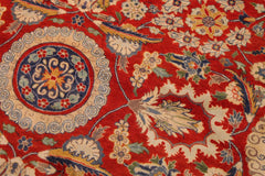 Antique Agra Tabriz Bettye Red/Blue Wool Rug - 9'2'' x 12'3''