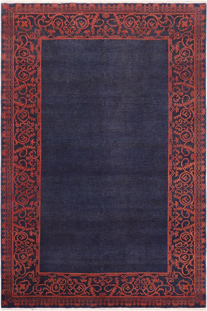 handmade Modern Kafkaz Blue Rust Hand Knotted RECTANGLE 100% WOOL area rug 8 x 10