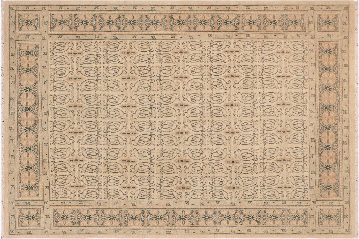 8x10 hand knotted transitional wool rug in beige and brown - Boho Chic Debera Beige/ Brown