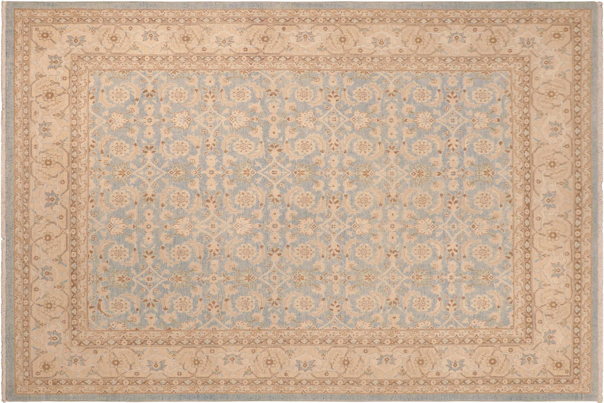 8x10 hand knotted transitional wool rug in beige and tan - Eclectic Cordia