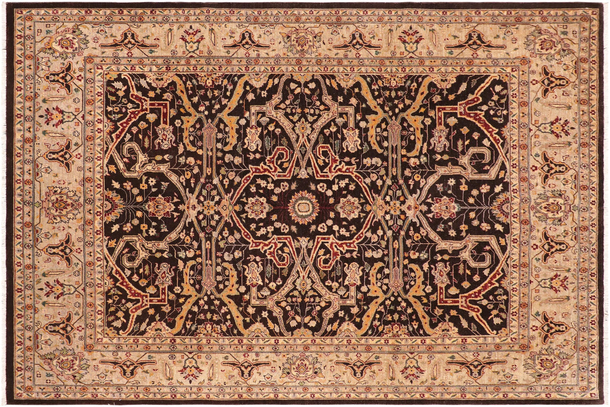 8x10 hand knotted transitional wool rug in brown and tan - Eclectic Benita