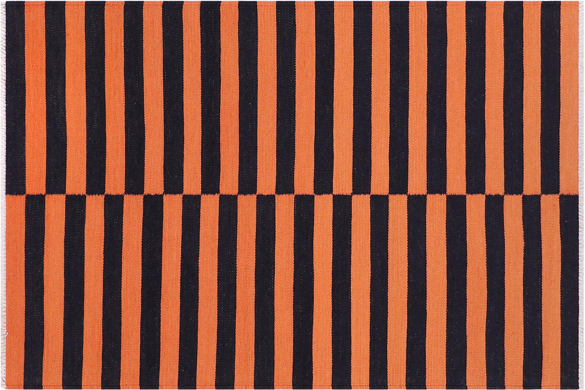 3x5 hand woven Turkish Flat Weave Kilim wool rug in rust and black - Chic Turkish Sue