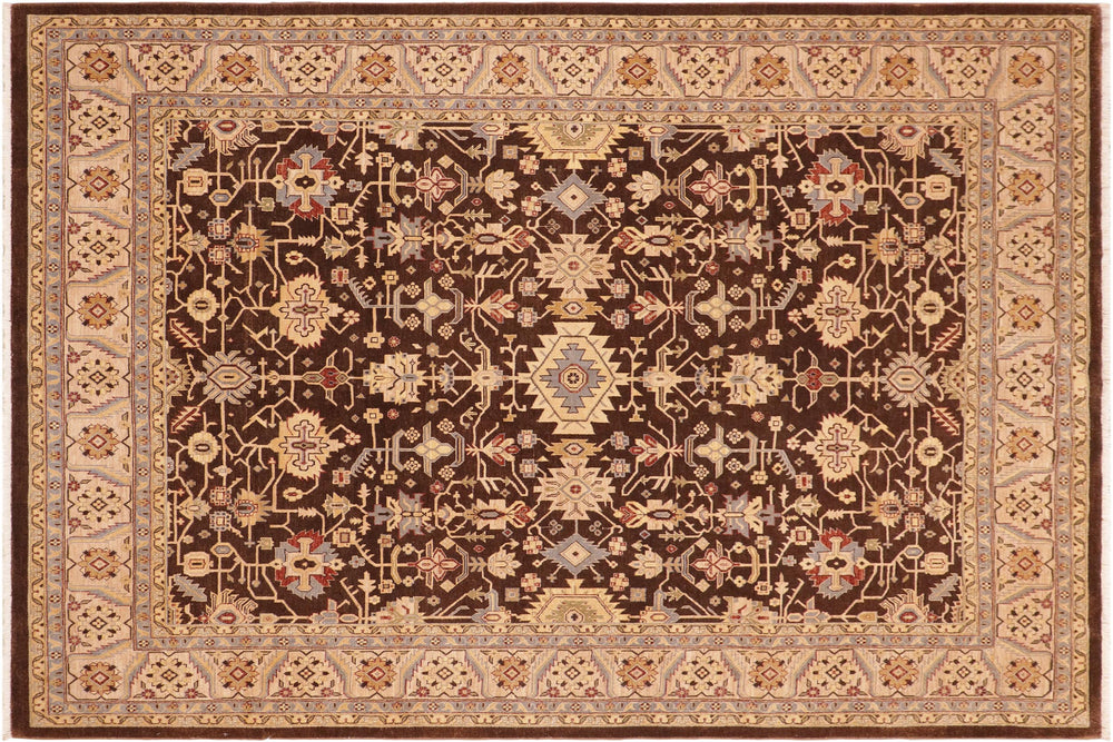handmade Traditional Kafkaz Brown Beige Hand Knotted RECTANGLE 100% WOOL area rug 8x10