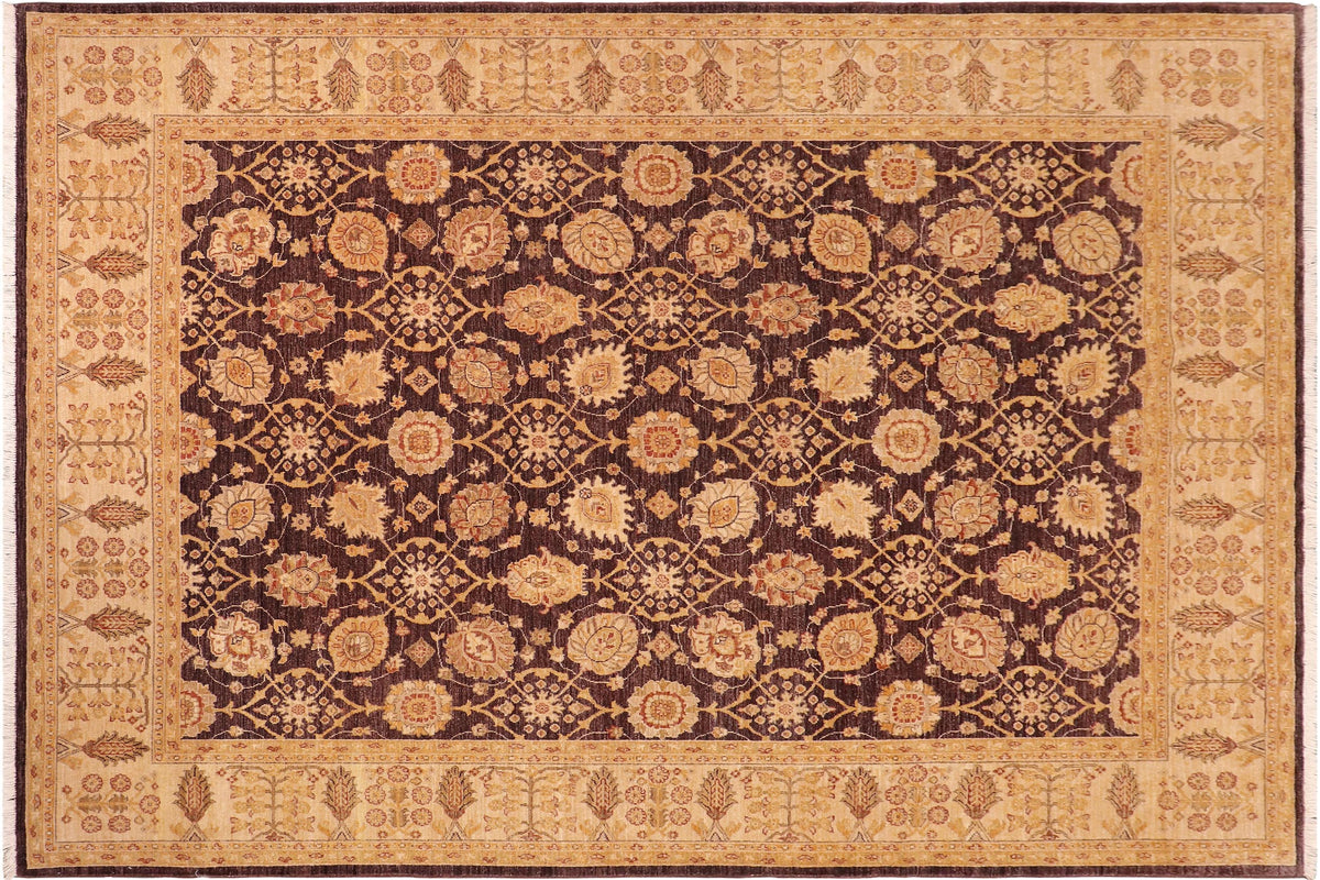 8x9 hand knotted transitional wool rug in aubergine and beige - Boho Chic Zada