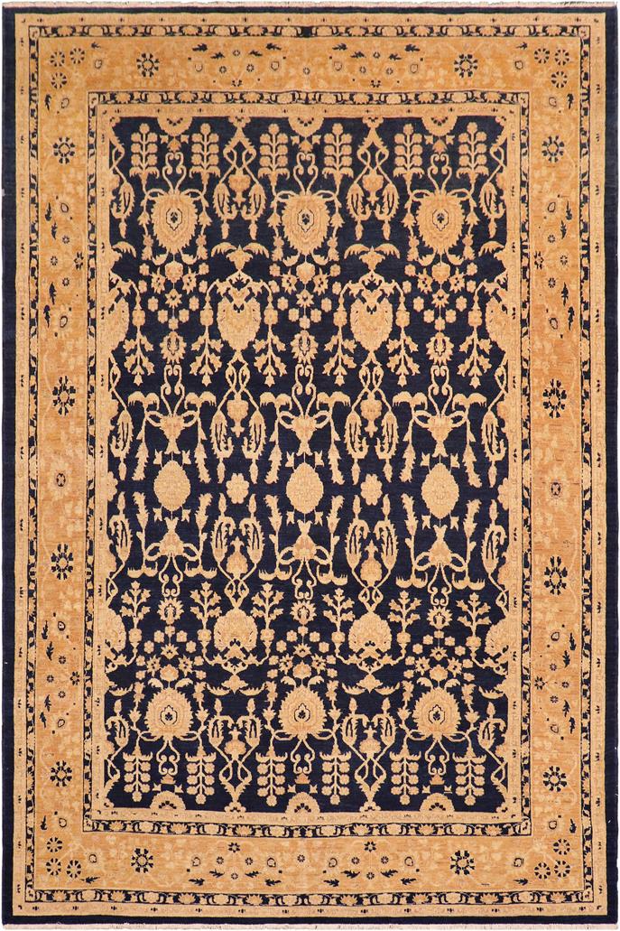 handmade Traditional Kafkaz Blue Dark Tan Hand Knotted RECTANGLE 100% WOOL area rug 8 x 10