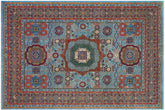 handmade Medallion, Geometric Mamluk Blue Rust Hand Knotted RECTANGLE 100% WOOL area rug 9x13