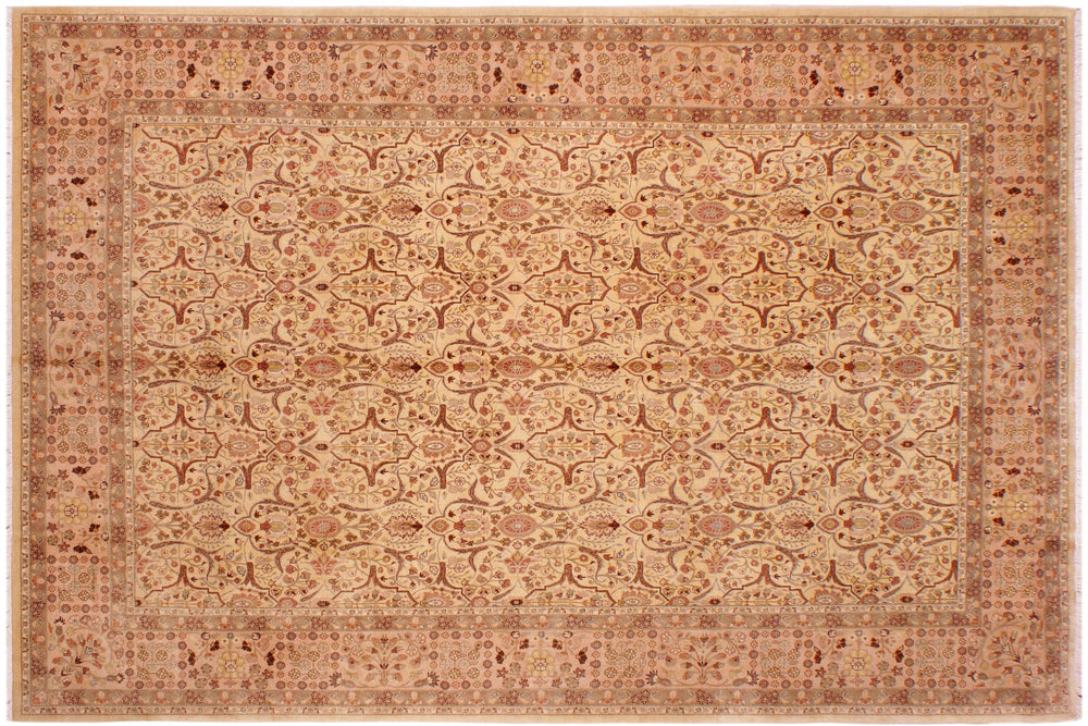 handmade Transitional Lahore Gold Rose Hand Knotted RECTANGLE 100% WOOL area rug 9' x 12'
