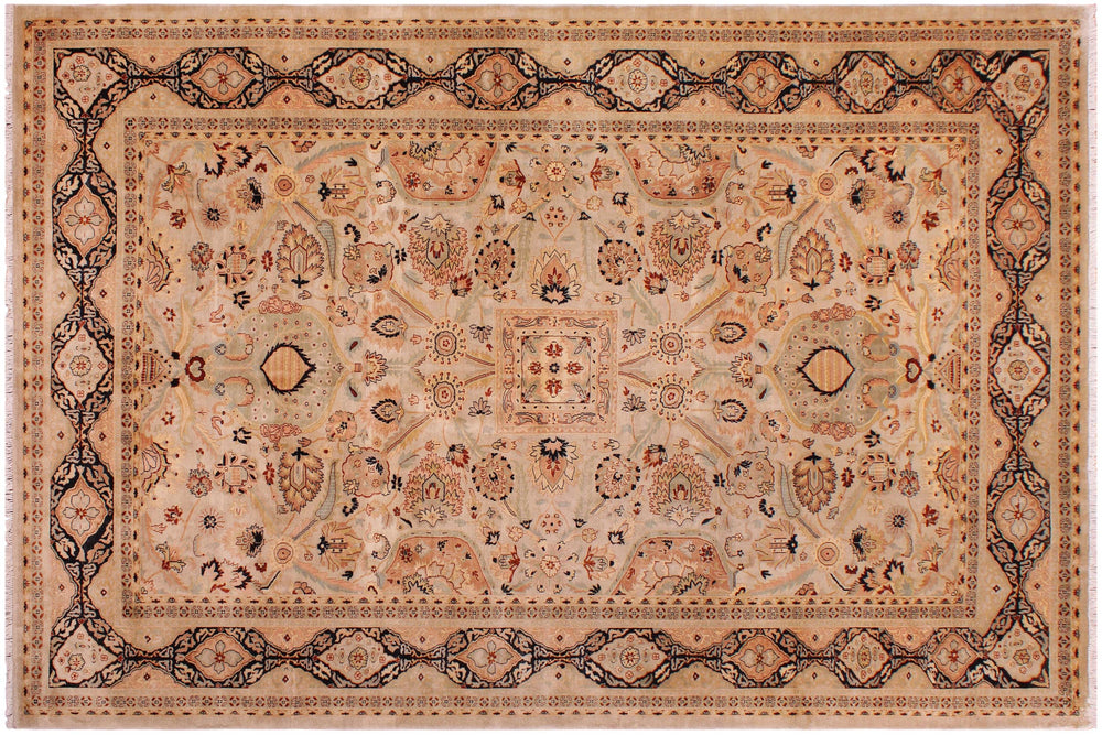 handmade Traditional Lahore Lt. Gray Black Hand Knotted RECTANGLE 100% WOOL area rug 9' x 12'