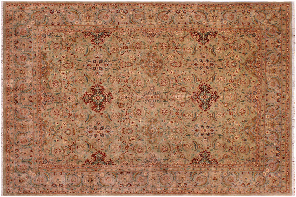 handmade Transitional Lt. Green Lt. Green Hand Knotted RECTANGLE 100% WOOL area rug 9' x 12'