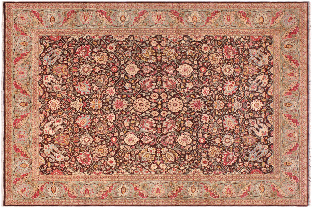 handmade Traditional Beige Brown Hand Knotted RECTANGLE 100% WOOL area rug 9' x 12'