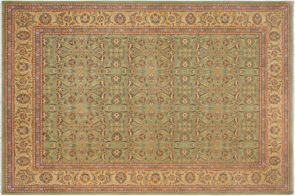 handmade Transitional Green Lt. Gold Hand Knotted RECTANGLE 100% WOOL area rug 9' x 12'
