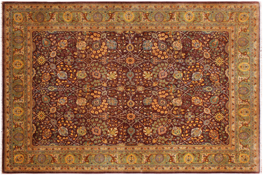handmade Traditional Design Brown Lt. Green Hand Knotted RECTANGLE 100% WOOL area rug 9' x 12'