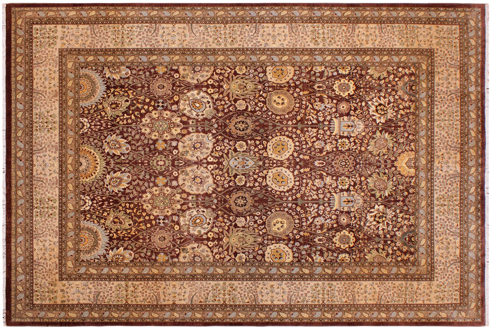 handmade Transitional Brown Tan Hand Knotted RECTANGLE 100% WOOL area rug 9' x 12'