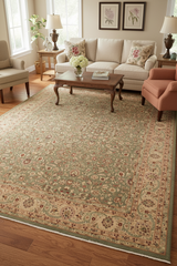 handmade Transitional Veg Dye Green Tan Hand Knotted RECTANGLE 100% WOOL area rug 9' x 12'