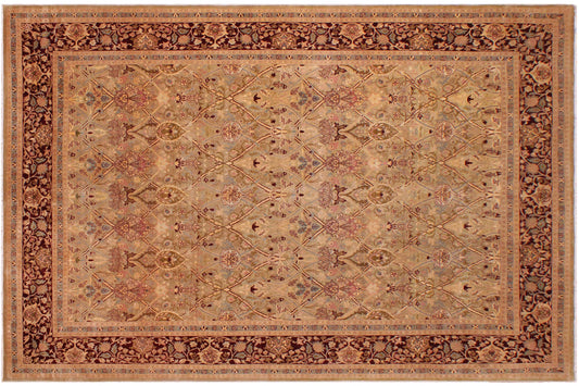 handmade Transitional Mujahid Gold Drk. Red Hand Knotted RECTANGLE 100% WOOL area rug 9x12