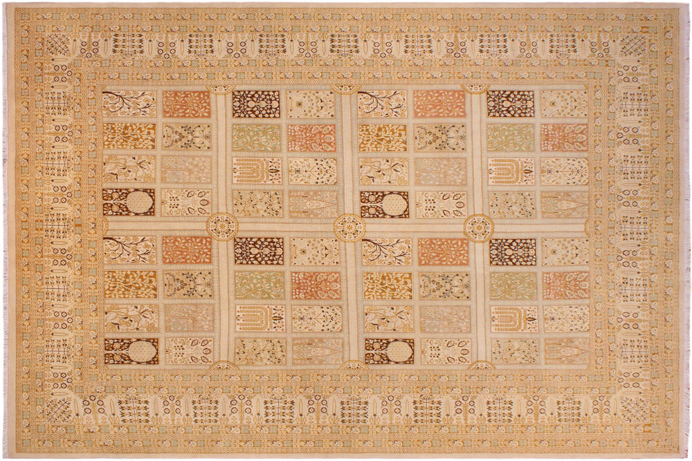 handmade Transitional Design Multi Tan Hand Knotted RECTANGLE 100% WOOL area rug 9' x 12'