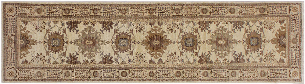handmade Geometric Kafkaz Beige Lt. Brown Hand Knotted RUNNER 100% WOOL area rug 3' x 10'