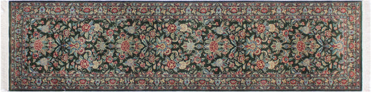 handmade Traditional Sohil Green Blue Hand Knotted RUNNER 100% WOOL area rug 3' x 10'