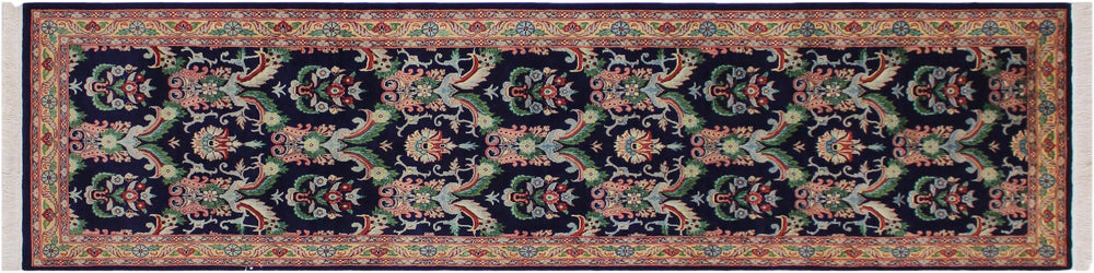 handmade Traditional Kashan Blue Gold Hand Knotted RUNNER 100% WOOL area rug 3' x 10'