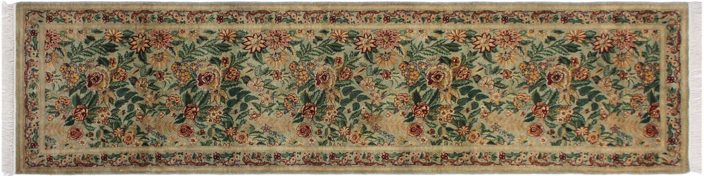 handmade Traditional Gohar Green Red Hand Knotted RUNNER 100% WOOL area rug 3' x 10'