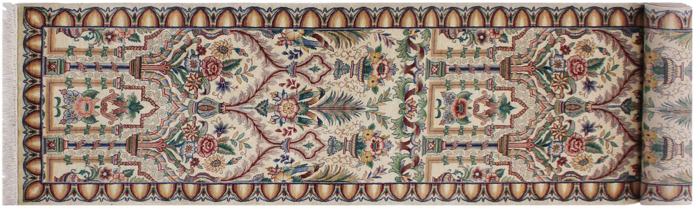 handmade Traditional Mahal Beige Blue Hand Knotted RUNNER 100% WOOL area rug 3' x 12'