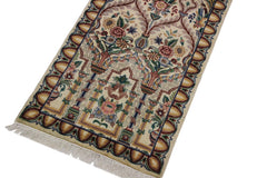 handmade Traditional Mahal Beige Blue Hand Knotted RUNNER 100% WOOL area rug 3' x 12'