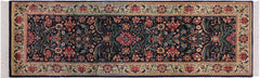 handmade Traditional Gohar Blue Beige Hand Knotted RUNNER 100% WOOL area rug 3' x 7'