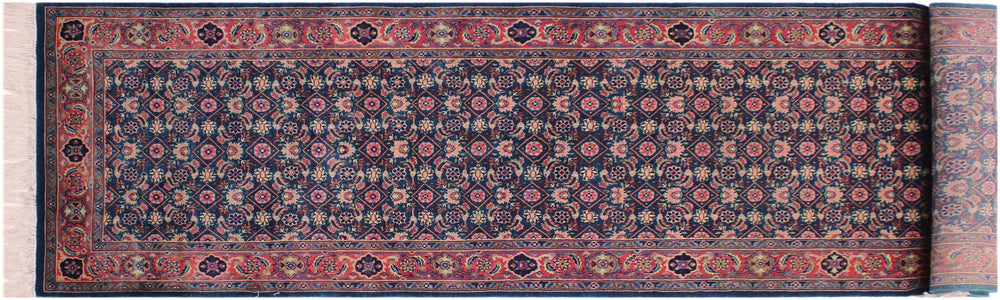 handmade Traditional Kashan Blue Pink Hand Knotted RUNNER 100% WOOL area rug 3' x 10'