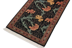 handmade Traditional Carnation Black Pink Hand Knotted RUNNER 100% WOOL area rug 3' x 8'