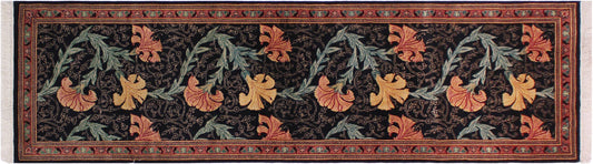 handmade Traditional Carnation Black Pink Hand Knotted RUNNER 100% WOOL area rug 3' x 8'