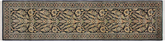 handmade Traditional Kashan Black Gray Hand Knotted RUNNER 100% WOOL area rug 3' x 10'