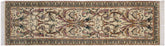 handmade Traditional Bhati Ivory Green Hand Knotted RUNNER 100% WOOL area rug 3' x 10'