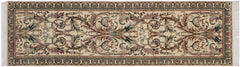 handmade Traditional Bhati Ivory Green Hand Knotted RUNNER 100% WOOL area rug 3' x 10'