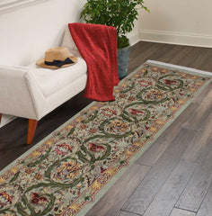handmade Traditional Marry Gold Green Brown Hand Knotted RUNNER 100% WOOL area rug 3' x 12'