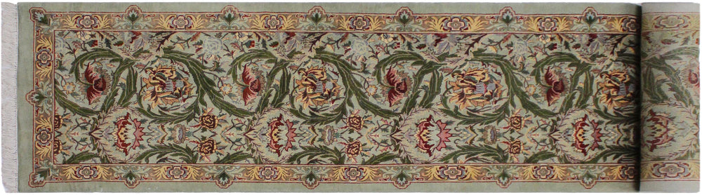 handmade Traditional Marry Gold Green Brown Hand Knotted RUNNER 100% WOOL area rug 3' x 12'
